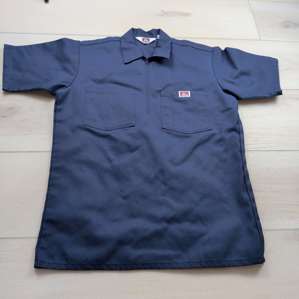 VTG Ben Davis Mens Navy Blue Half Zip Short Sleeve Work Shirt Medium Made in USA